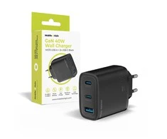 Mobile Origin GaN 40W laidinis įkroviklis MO13, juodos spalvos 1 USB-A + 2 USB-C