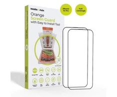 Mobile Origin Oranžinė iPhone 15 Pro ekrano apsauga su lengvu aplikatoriumi, 2 vnt.