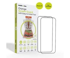 Mobile Origin Oranžinė ekrano apsauga iPhone 15 su paprastu aplikatoriumi, 2 vnt.