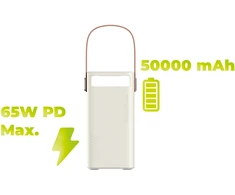 Mobile Origin PowerBank 65W PD 50000mAh su LCD ekranu ir žibintuvėliu PB18 – 2x USB-C + 2x USB-A