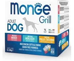 Monge Grilis Mix konservų rinkinys šunims su jautiena, menke ir vištiena, 12x100 g