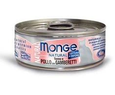 Monge kons.pašaras katėms su tuno, vištienos ir krevečių gabalėliais savo sultyse 80g