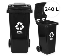 Multistore 240L Large Wheelie Bin with Rubber Wheels – Juodas for Mixed Waste