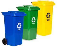 Multistore 3 šiukšliadėžių rinkinys 3x120L mėlyna žalia geltona popieriui stiklui plastikui su guminiais ratukais