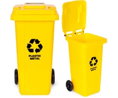 Multistore Šiukšlių konteineris 120L geltonas, plastikinis su guminiais ratukais