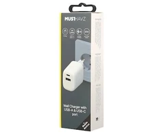 Musthavz 2 Port PD Charger USB-A + USB-C 20W – Baltas