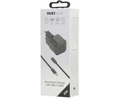 Musthavz Nano įkroviklis 20W + USB-C/USB-C kabelis, juodos spalvos