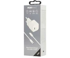 Musthavz Nano įkroviklis 20W + USB-C/USB-C kabelis, baltos spalvos