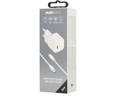 Musthavz Nano Charger 20W + USB-C/USB-C cable, baltas
