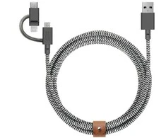 „Native Union Belt Cable Universal“ – USB-A – USB-C/Lightning/microUSB kabelis, 2 m (zebras)