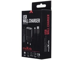 Įkroviklis 2.1A Maxlife +kabelis Micro USB Fast Charge juodos spalvos