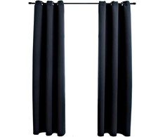 Neperšlampamos užuolaidos su žiedais, 2 vnt., juodos, 97x213 cm, audinys