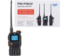 Nešiojama VHF/UHF radijo stotelė PNI P16UV, 999 kanalai, dviejų dažnių juostų TX ir 6 juostų RX, VOX perdavimas, nuskaitymas (Scan), FM radijas, orų kanalai, Li-Ion 2600 mAh