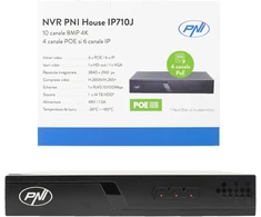 NVR POE PNI House IP710J, 10 kanalų 4K 8MP, 4 kanalai POE ir 6 kanalai IP su PNI POE arba įprastu komutatoriumi H.265