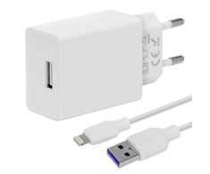 OBAL:ME sieninis įkroviklis USB-A 10W + USB-A/Lightning kabelis 1m baltos spalvos