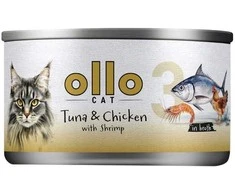 OLLO Cat nr 3 Tuna & vištiena with shrimp in broth – šlapias kačių maistas – 70g