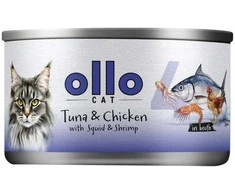 OLLO Cat nr 4 Tuna & vištiena with squid & shrimp in broth – šlapias kačių maistas – 70g