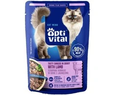 OPTIVITAL Tasty shreds in gravy su ėriena – šlapias kačių maistas – 85g