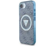 Guess IML Metal Glitter 4G Circle Triangle MagSafe dėklas, skirtas iPhone 16e - Mėlyna