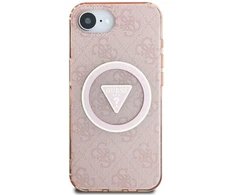 Guess IML Metal Glitter 4G Circle Triangle MagSafe dėklas iPhone 16e - rožinis