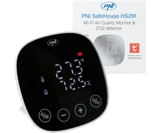 Oro kokybės ir anglies dioksido (CO2) jutiklis PNI SafeHouse HS291 su „Wi-Fi“, valdymas per „Tuya Smart“ programėlę, CO2 stebėjimas, temperatūros, drėgmės, datos ir laiko rodymas, nustatymų meniu, atsarginė baterija, garsinis ir vaizdinis signalas