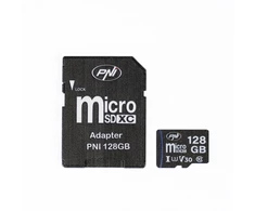 Pakuotė 2 vienetai PNI MicroSD atminties kortelė PNI 128GB MicroSD atminties kortelė Class 10, 80 Mb/s, V30 su pridedamais SD adapteriais