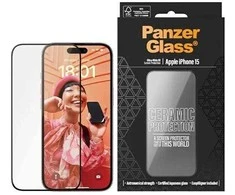 Panzer Glass PanzerGlass | Ekrano apsauga | Apple | iPhone 15 | Keramika, Grūdintas stiklas, Polietileno tereftalatas (PET) | Juodas/Skaidrus | Itin platus pritaikymas w. EasyAligner