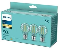 Philips Lemputės LED FILAMENTINĖ 7W E27 A60 827 806LM 3VNT