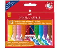 *Plastikinės kreidelės Faber-Castell Grip Jumbo, tribriaunės, 12 spalvų