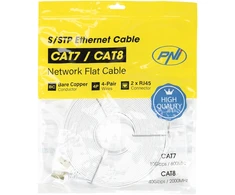 Plokščias tinklo kabelis S/STP CAT7 PNI U7150W, 2 x RJ45, 4 laidų poros, 32AWG, varinis, 10 Gbps, 600 MHz, 15m, baltas