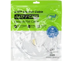 Plokščias tinklo kabelis S/STP CAT7 PNI U7050W, 2 x RJ45, 4 laidų poros, 32AWG, varinis, 10 Gbps, 600 MHz, 5m, baltas