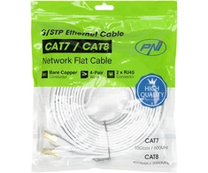 Plokščias tinklo kabelis S/STP CAT8 PNI U8075W, 2 x RJ45, 4 laidų poros, 28AWG, varinis, 40 Gbps, 2000 MHz, 7.5m, baltas