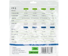 Plokščias tinklo kabelis S/STP CAT8 PNI U8030W, 2 x RJ45, 4 laidų poros, 28AWG, varinis, 40 Gbps, 2000 MHz, 3m, baltas