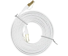Plokščias tinklo kabelis S/STP CAT8 PNI U8030W, 2 x RJ45, 4 laidų poros, 28AWG, varinis, 40 Gbps, 2000 MHz, 3m, baltas