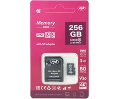 PNI 256GB „MicroSD“ atminties kortelė su SD adapteriu, 10 klasė, 80 Mb/s, V30