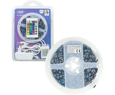PNI 5050RGB LED juosta su nuotolinio valdymo pulteliu, 5 metrų ilgio, 230 V maitinimo šaltinis, reguliuojamas ryškumas, šviesos efektai, 300 5050 LED lempučių