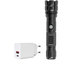 PNI Adventure F10 aliumininis žibintuvėlis su 6W LED, 500lm, iki 200m fokusavimu, su baterija ir PNI CHG300 maitinimo adapteriu su USB C prievadu, QC3.0, PD3.0, PPS ir USB-A prievadu, 30W