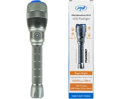 PNI Adventure F810 žibintuvėlis su 138 W LED, 3 apšvietimo lygiais ir „Turbo“ režimu, 12000 liumenų, priartinimo funkcija, iki 250 m, 5000 mAh baterija, IPX7, „Power Bank“ funkcija