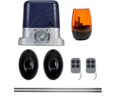 PNI AP800D vartų automatikos komplektas, kurį sudaro 4 m metalinis krumpliastiebis, fotoelementai, nuotolinio valdymo pultas, signalinė lemputė, 230V variklis, 1100 N jėga ir 800 kg stumdomiems vartams