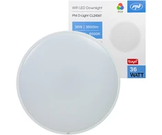 PNI D-Light CL2436T Wi-Fi LED lubinis šviestuvas, RGBW, 36W, reguliuojamas, apvalus 41 cm, 3000K-6500K, 230V maitinimo šaltinis, 3600 lm, baltas, valdomas per Tuya programėlę