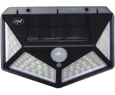 PNI GreenHouse WS10 LED saulės energija įkraunamas šviestuvas, 100 LED, 600 lm, PIR kampas 120 laipsnių, baterija 1800 mAh, montuojamas ant sienos