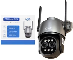 PNI House IP574 vaizdo stebėjimo kamera su „Wi-Fi“, PTZ, dvigubu objektyvu 4MP + 4MP, 10X optiniu priartinimu, IP65