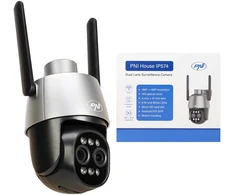 PNI House IP574 vaizdo stebėjimo kamera su „Wi-Fi“, PTZ, dvigubu objektyvu 4MP + 4MP, 10X optiniu priartinimu, IP65