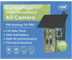 PNI Hunting 751 PRO kamufliažinė vaizdo stebėjimo kamera, 16MP, 4G LTE, GPS, naktinis matymas, nematomi šviesos diodai gyvūnams, IP66