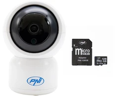 PNI IP390T 1080P vaizdo stebėjimo kameros komplektas su PTZ WiFi H264+MicroSD atminties kortele PNI 128GB su SD adapteriu