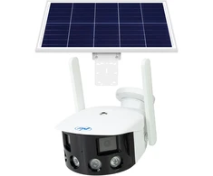 PNI IP590 belaidžio vaizdo stebėjimo kamerų rinkinys su dviem objektyvais, 2 x 2MP, 180 laipsnių kampu, su fotovoltine saulės baterija, 60W galia su 20A akumuliatoriumi, 12V išvestis