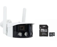 PNI IP590 vaizdo stebėjimo kamerų komplektas, belaidis, su IP, dvigubas objektyvas, 2 x 2MP + PNI 128GB MicroSD atminties kortelė su SD adapteriu
