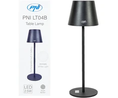 PNI LT04B stalinė lempa su 2,5W LED, 1200 mAh baterija, įkrovimas per USB-C, 150 liumenų, šilta balta šviesa 3000K, spalva juoda