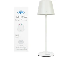 PNI LT05W RGB 3W stalinė lempa, su baterija, USB įkrovimas, balta spalva