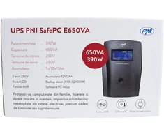 PNI PNPC SafePC E650VA UPS, galia 390W, 1.8A, 2 x 230V išvestis, LCD ekranas